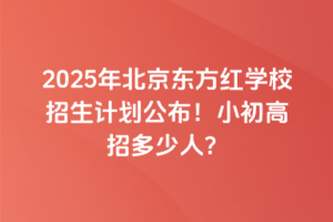 2025年北京東方紅學校招生計劃公布！小初高招多少人？